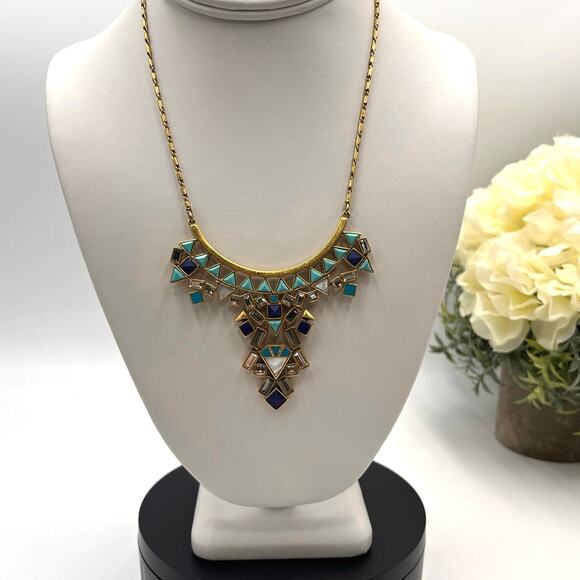 Stella & Dot Blue Turquoise Mosaic Stone Tile Detachable Pendant Necklace - Picture 1 of 8